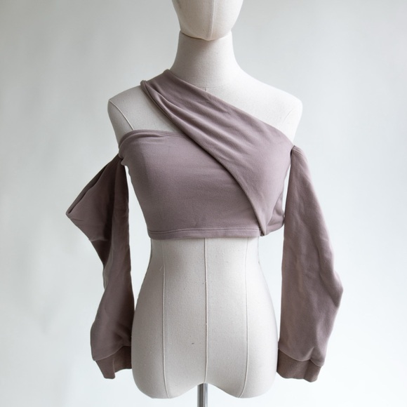 Asymmetrical Off-Shoulder Top in Powder Pink - Picture 1 of 5
